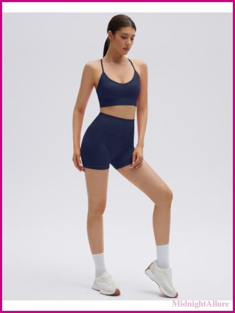 Seamless 2 Piece Workout Set Criss Cross Sports Bra High Waist Booty Shorts - Picture 2 of 6